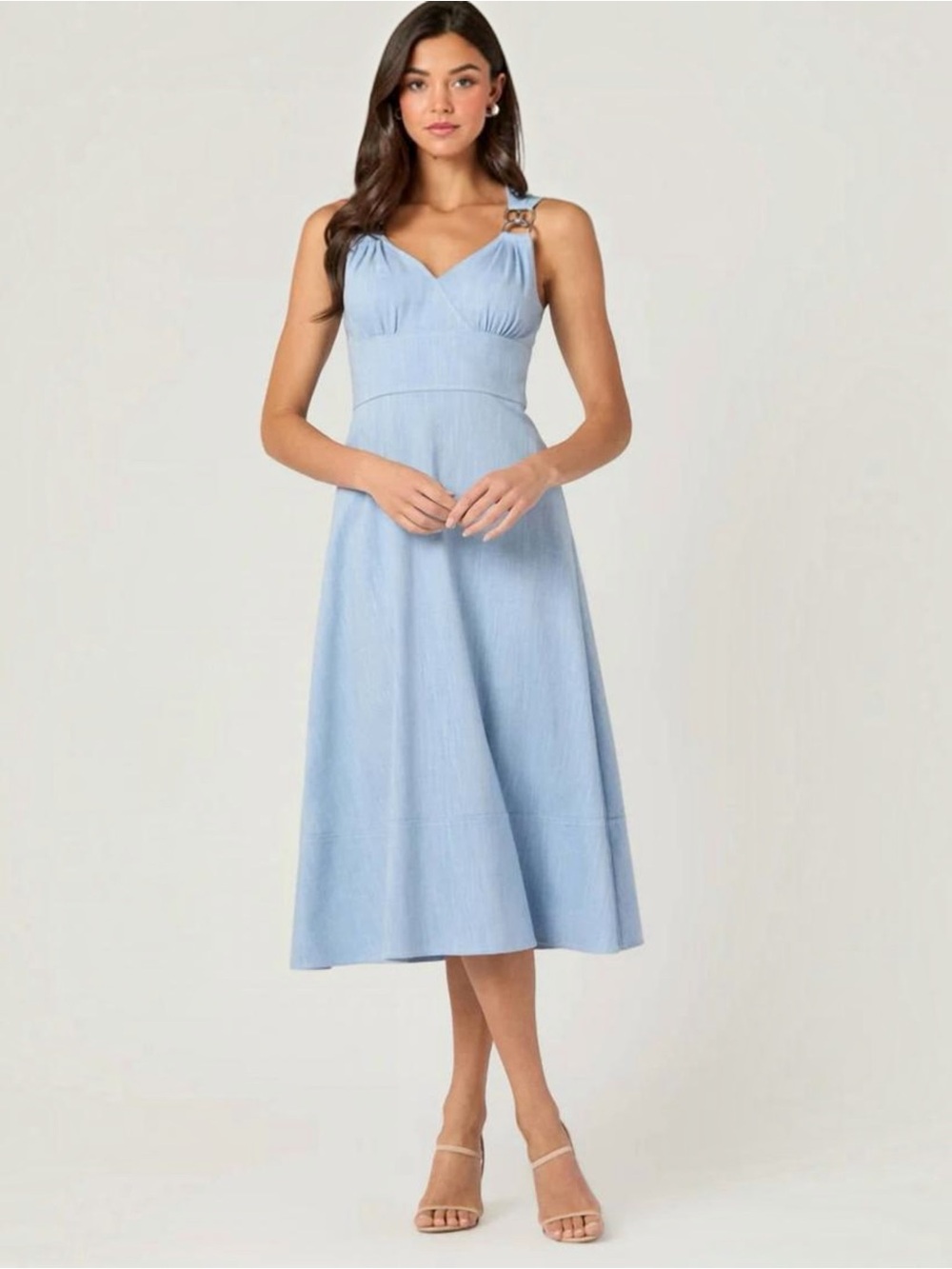 Shoshanna Women’s Skipper Sleeveless Cotton Denim Inspired A-line Midi Dress NEW